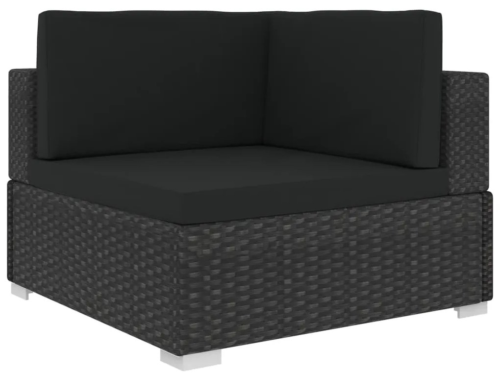 Set divani da giardino 3 pz con cuscini in polyrattan nero