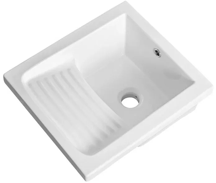 Vasca lavatoio 45x50 cm in ceramica lucida con strofinatoio integrato