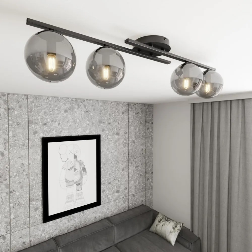 Lampada da soffitto in acciaio KAIRO 4 da interno 4xE14 Colore del corpo Nero e Grafite