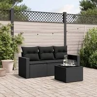 Set Divani da Giardino 4 pz con Cuscini Nero in Polyrattancod mxl 87480