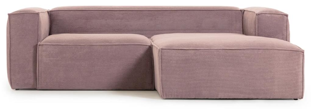 Kave Home - Divano Blok 2 posti chaise longue destra in velluto a coste spesse rosa 240 cm