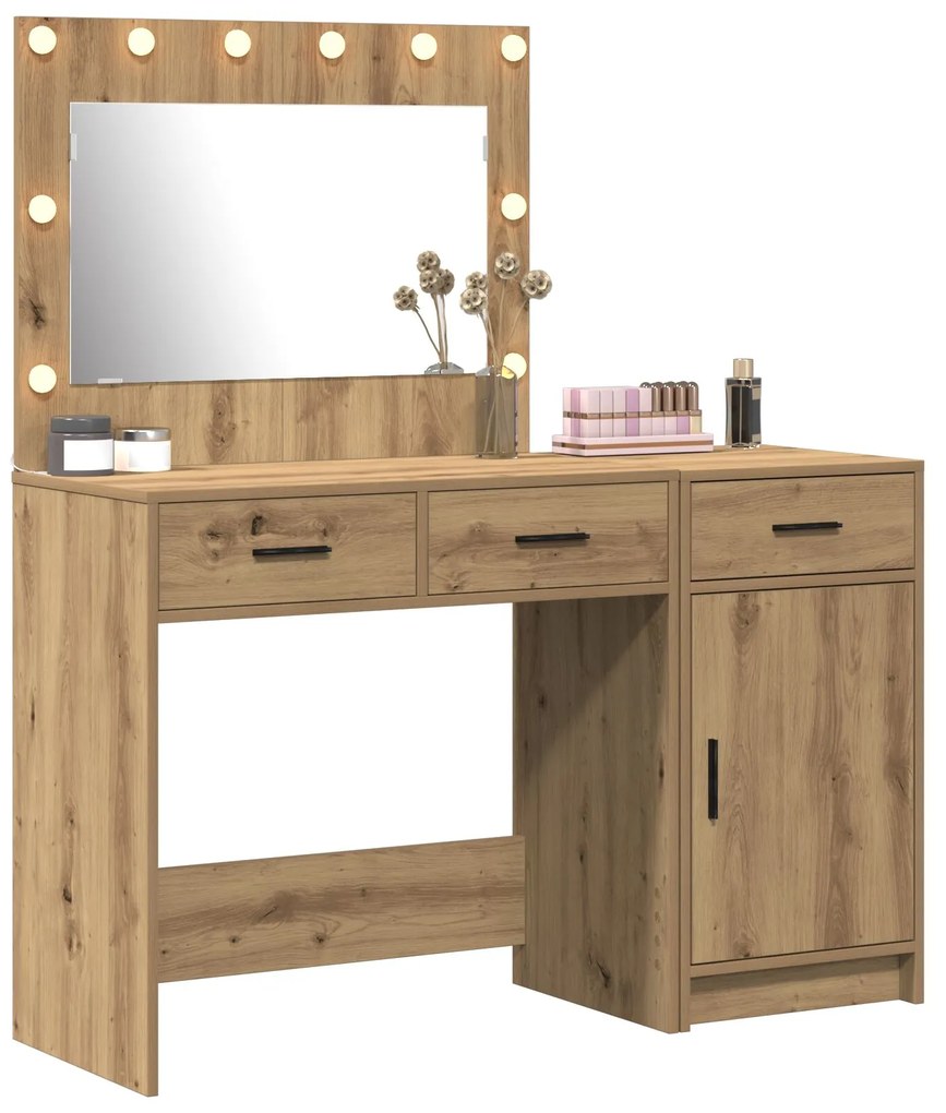 Set da toeletta a 2 pezzi con led in legno ingegnerizzato quercia artigianale