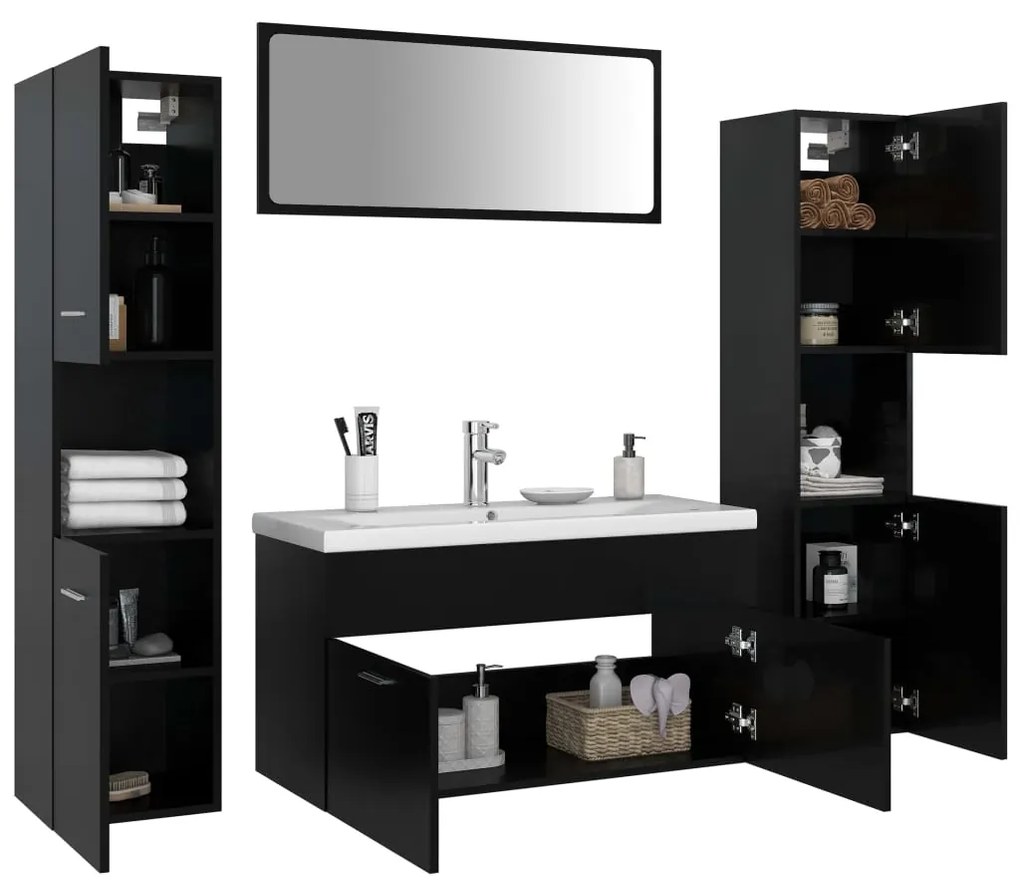 Set mobili da bagno nero in truciolato