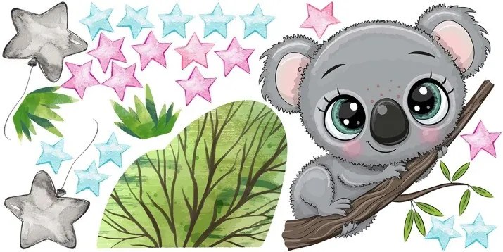 Adesivo murale per bambini simpatico koala tra le stelle 120 x 240 cm