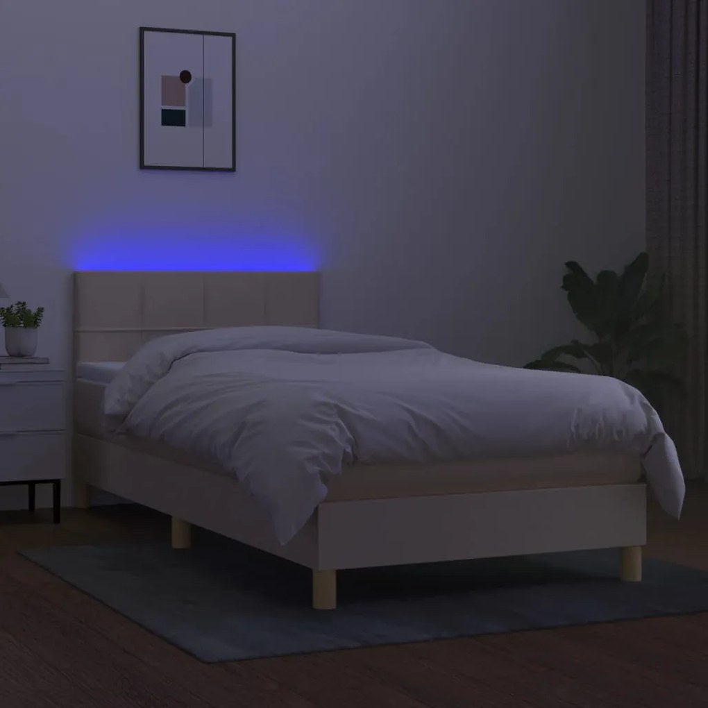 Letto a molle con materasso e led crema 100x200cm in tessuto