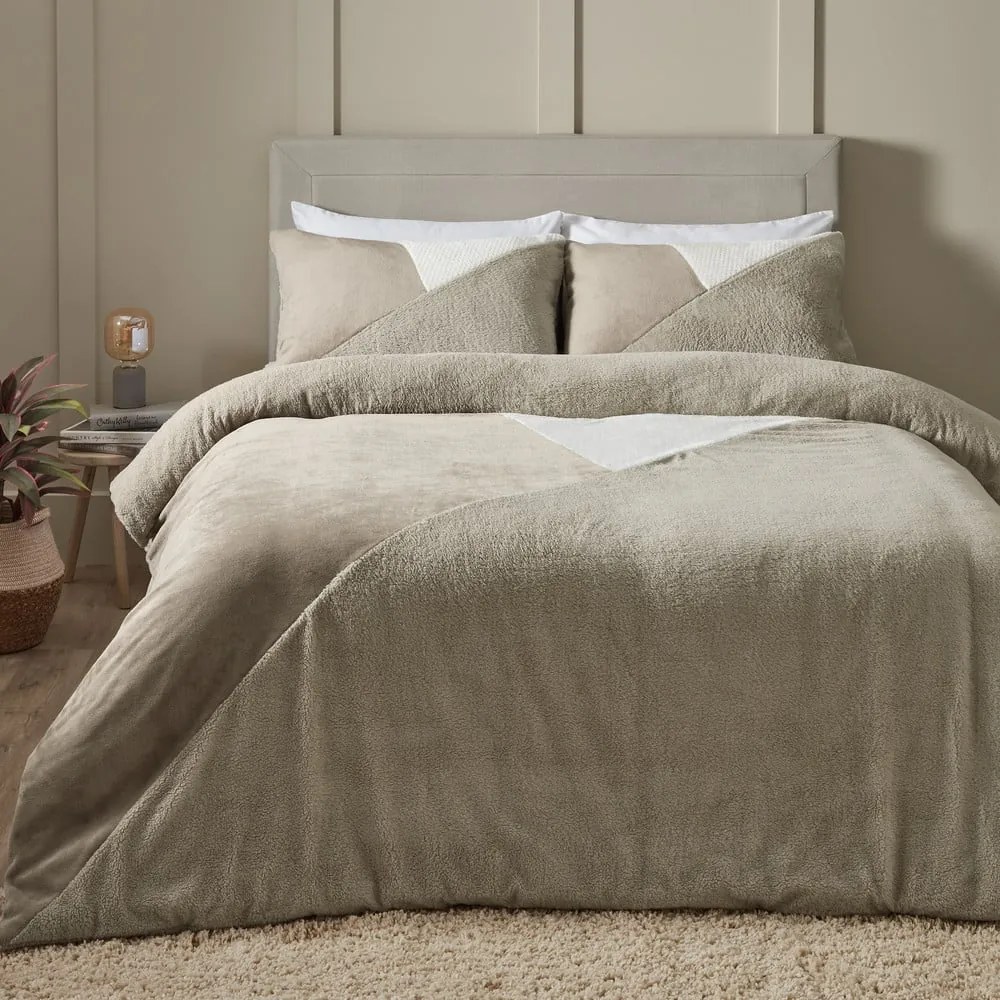 Biancheria da letto singola beige micro felpata 135x200 cm Larsson Geo - Catherine Lansfield