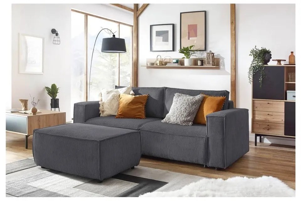 Sgabello in velluto a coste grigio scuro Nihad - Bobochic Paris