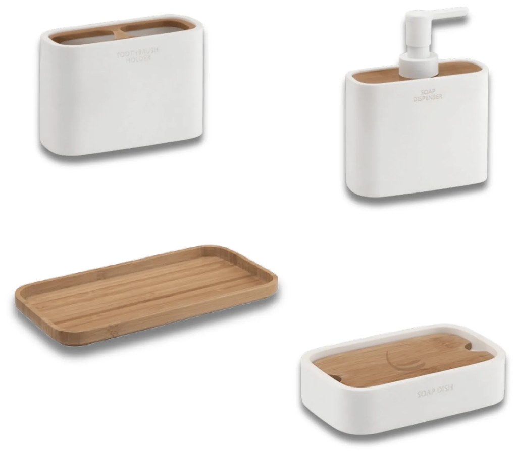 Set 4 Accessori D'Appoggio Gedy "Ninfea" Bianco/Bambù