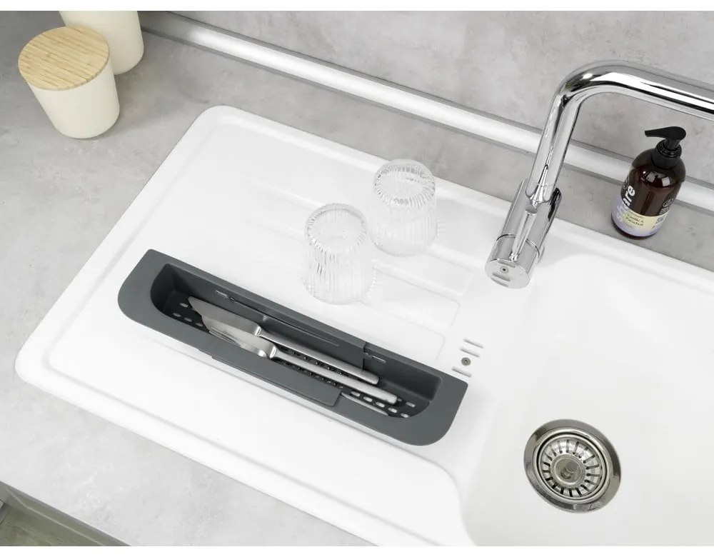 Scolapiatti allungabile per lavello grigio in plastica 49,5x8,5 cm Fino – Wenko