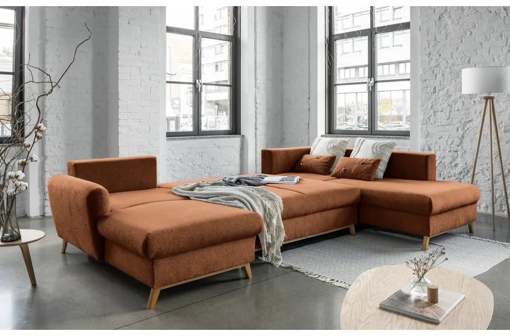 Divano letto a U arancione mattone, angolo destro Scandic Lagom - Miuform
