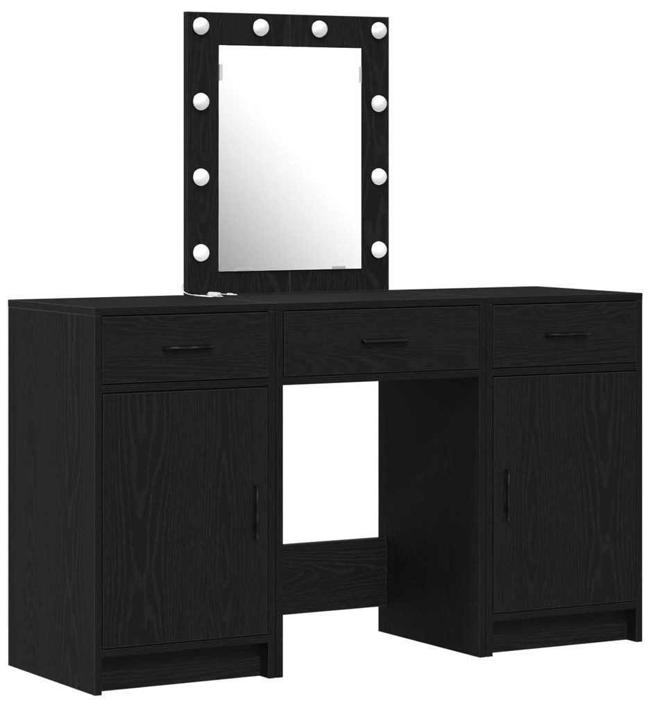 Set di toeletta 3 pezzi con led nero in legno ingegnerizzato