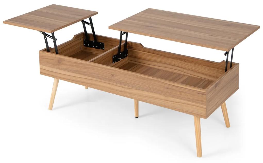 Costway Tavolino da salotto in legno con doppio scompartimento nascosto, Tavolino da divano moderno per ufficio Naturale