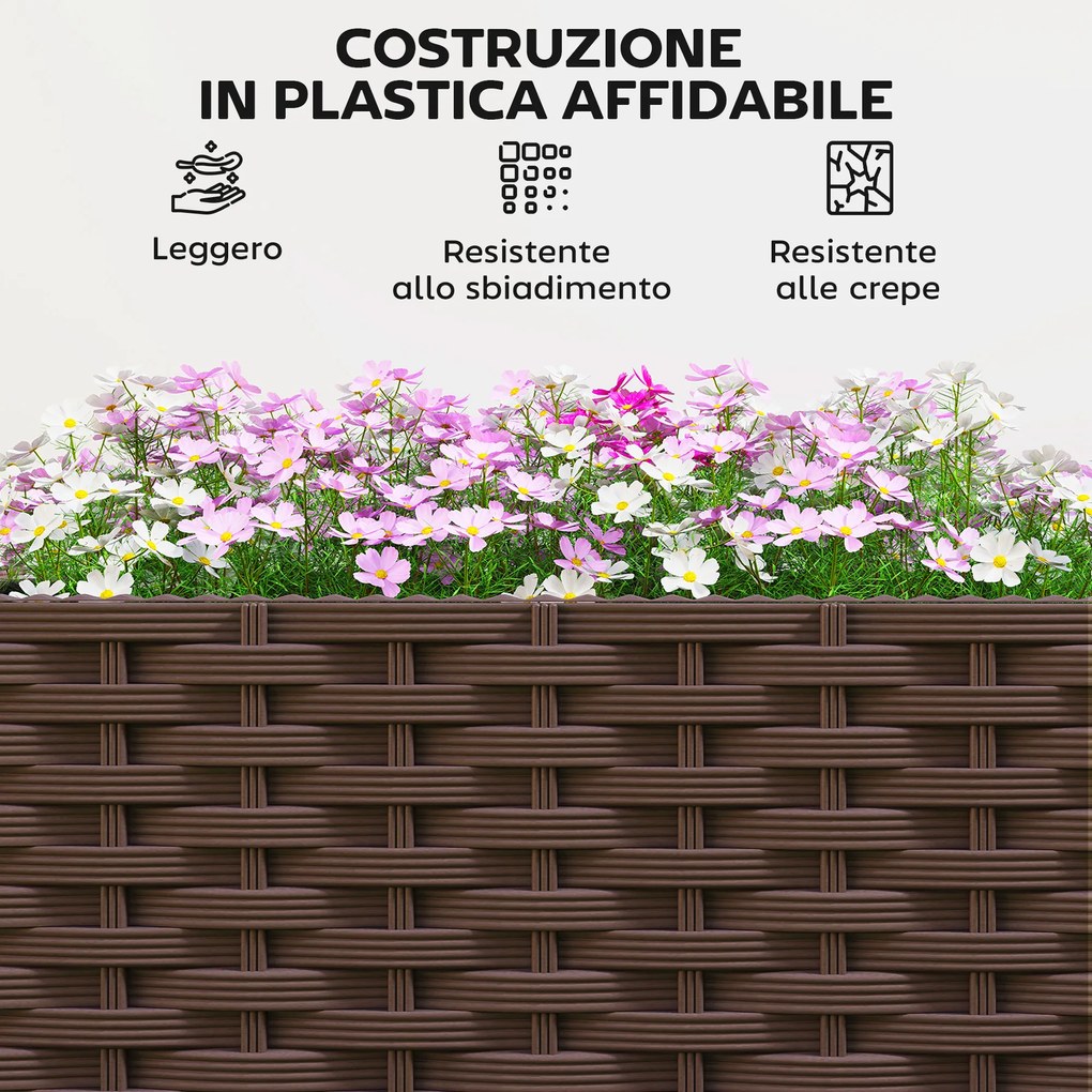 Fioriera Rialzata da 85L con Ruote Bloccabili Autoirrigazione e Fori di Drenaggio in PP Marrone...