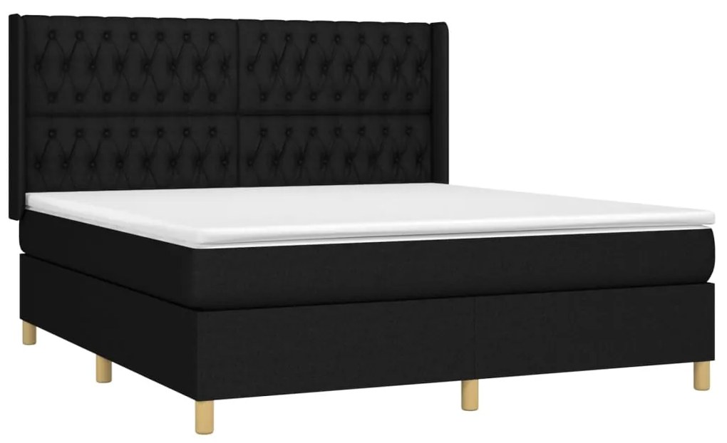Letto a molle con materasso e led nero 180x200cm in tessuto