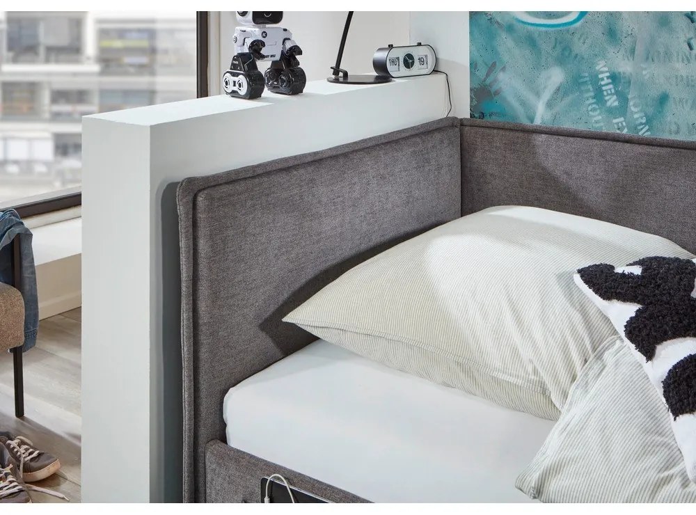 Letto da bambini con sponde grigio imbottito con contenitore con rete inclusa 120x200 cm Fun – Meise Möbel
