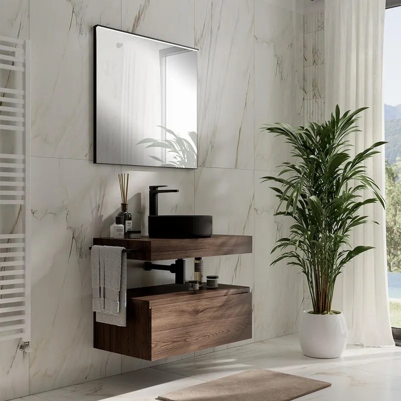 Specchio con illuminazione integrata bagno rettangolare Lumea L 60 x H 75 x P 4 cm nero