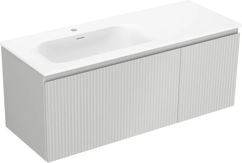 Mexen Rivel mobile da bagno 120 cm con lavabo Vela sinistro, 1S, 1D, scanalato, grigio opaco/bianco opaco
