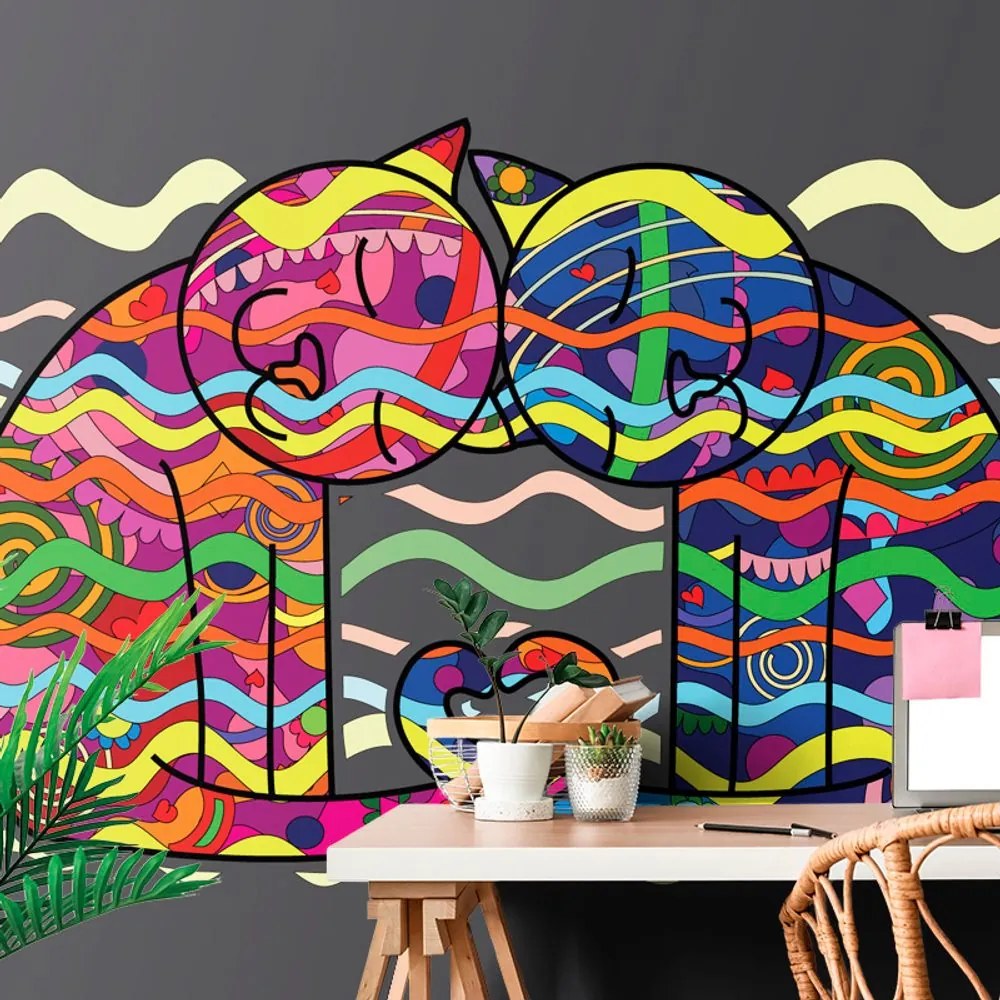 Carta da parati autoadesiva – Gatti innamorati in stile pop art