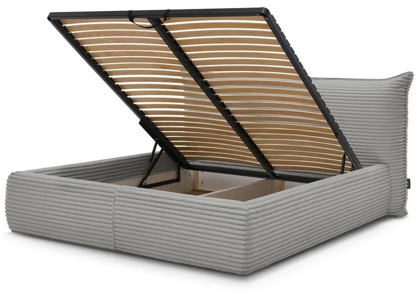 Letto matrimoniale grigio imbottito con spazio contenitivo con griglia inclusa 160x200 cm Jade – Bobochic Paris