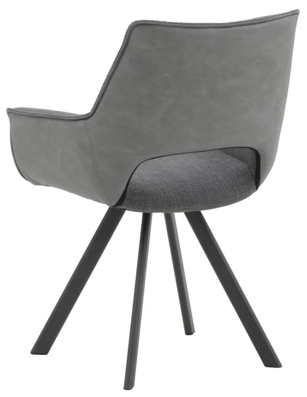 Set di sedie MONTMARTRE in similpelle grigio, tessuto grigio e gambe in metallo nero, con braccioli