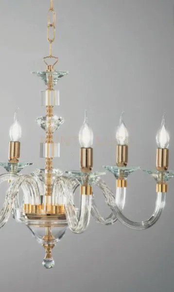 Lampadario gala 8 luci attacco e14 oro e trasparente d.82cm