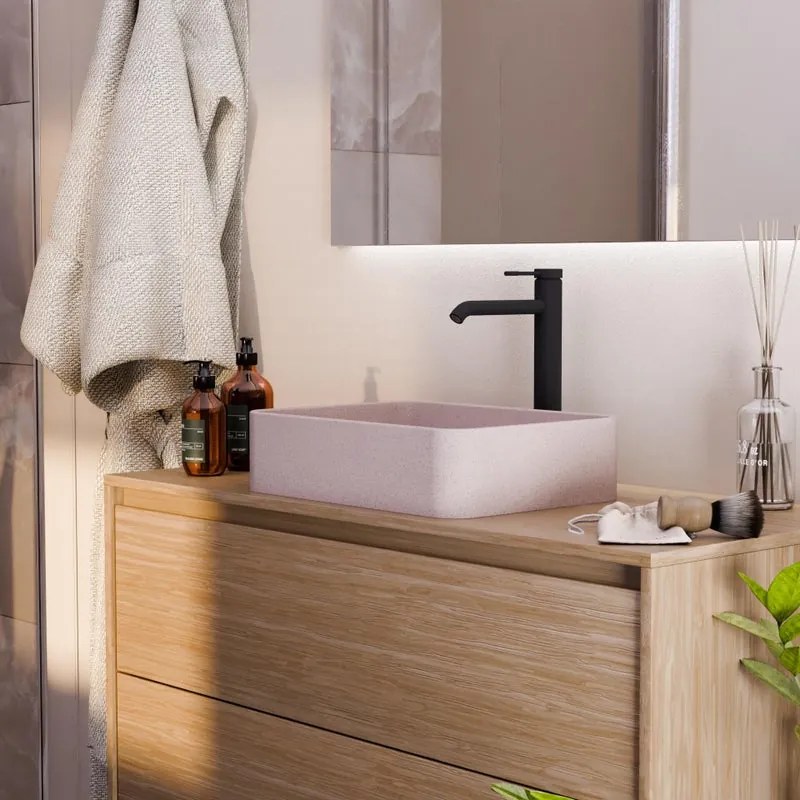 Lavabo da appoggio Sandstone rettangolare in cemento L 40.6 x H 10.1 x P 30.4 cm rosa piletta non inclusa