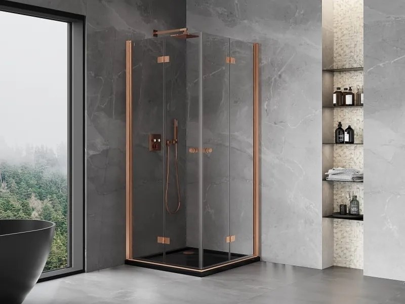Mexen Mist-F Duo cabina doccia pieghevole 80 x 80 cm, trasparente, rame spazzolato - 8A6-080L-080P-65-00
