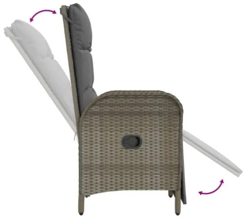 Set da Pranzo da Giardino 7 pz con Cuscini in Polyrattan Grigio