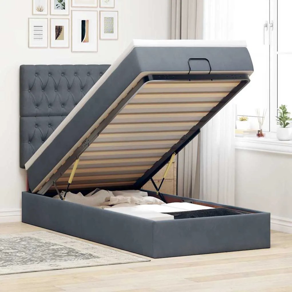 Struttura Letto Pouf Con Materassi 90x190 Cm İn Velluto /