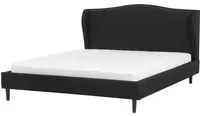 Letto rivestimento in tessuto Nero Gambe in legno scuro 180 x 200 cm Retro