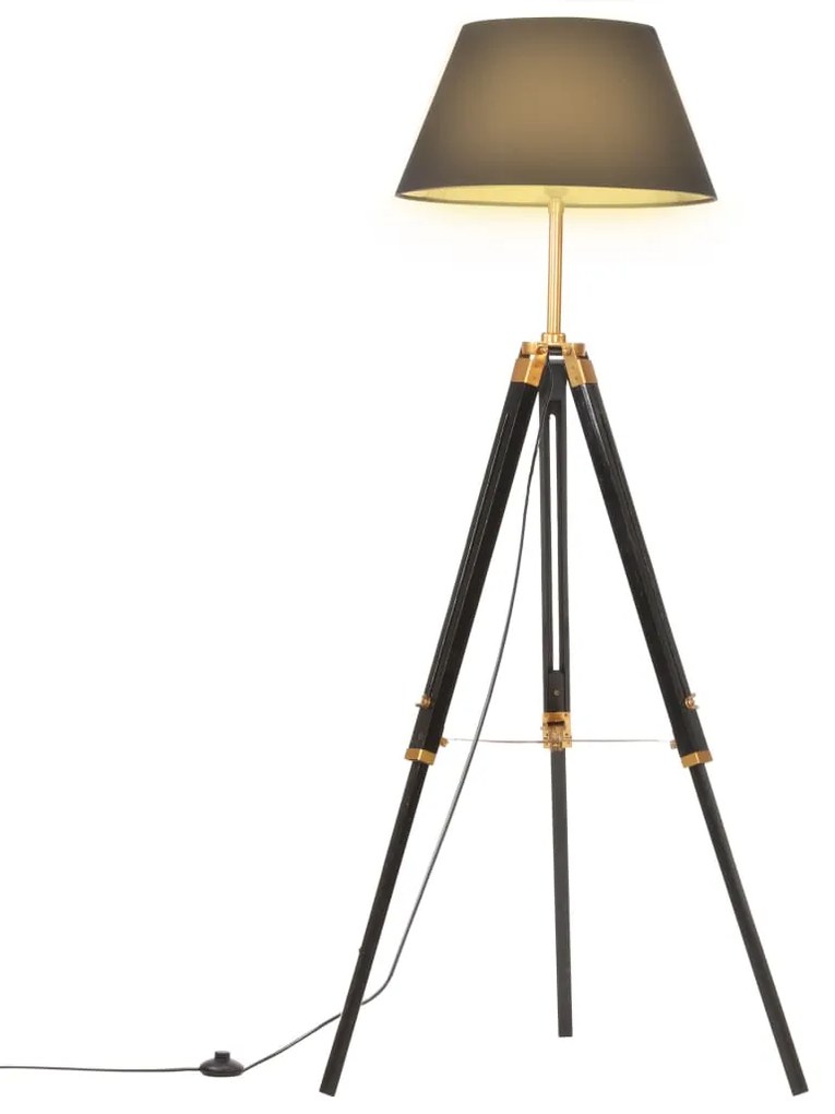 Lampada A Treppiede Nero E Oro İn Massello Di Teak 141 Cm /