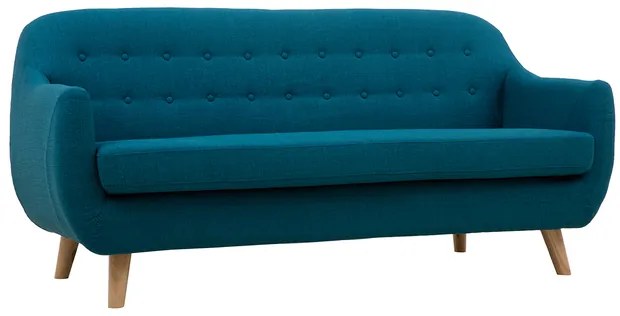 Divano scandinavo 3 posti sfoderabile blu anatra e legno YNOK