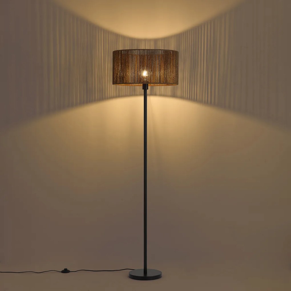 Lampada da terra nera con paralume in corda di carta marrone 50/50/25 - Simplo