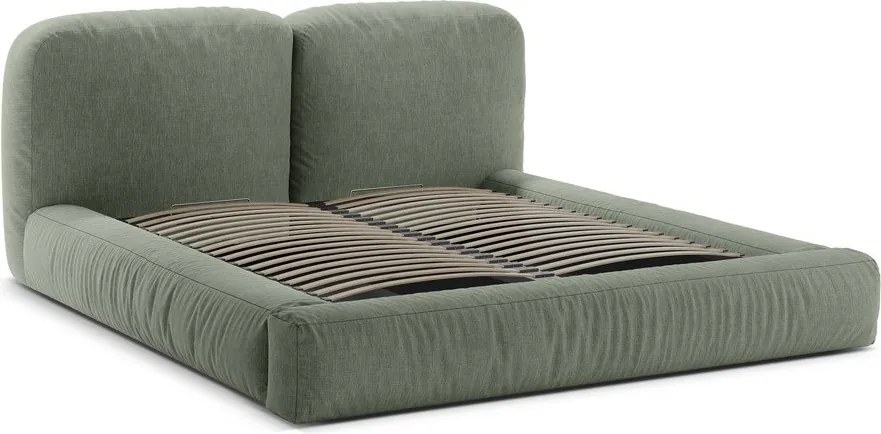 Letto matrimoniale imbottito verde con contenitore con rete inclusa 180x200 cm Martina – Micadoni
