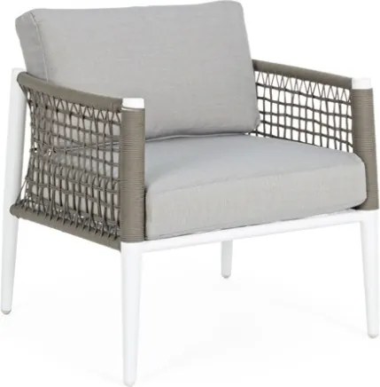 Salotto in corda da esterno tortora e bianco con tavolino e cuscini Calypso Bizzotto