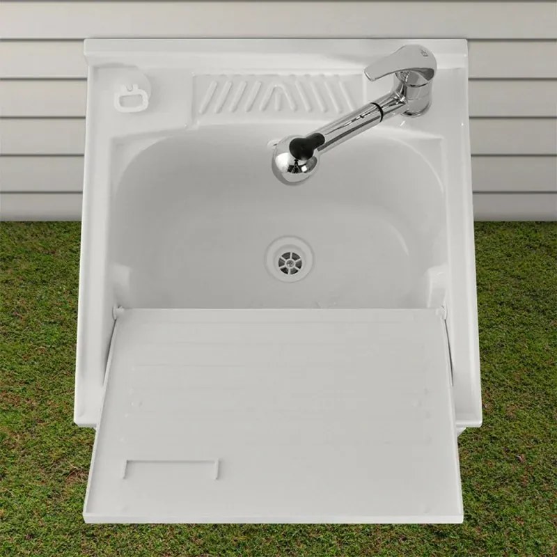 Mobile lavatoio 50x50 bianco con serranda vasca e asse lavapanni