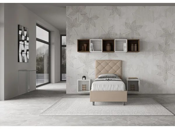 Letto singolo con rete imbottito 80x200 similpelle tortora Priya