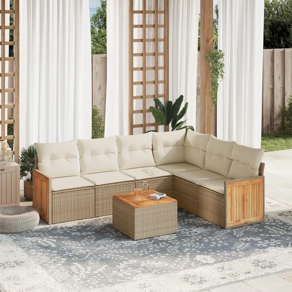 Set divani da giardino 7 pz con cuscini beige in polyrattan