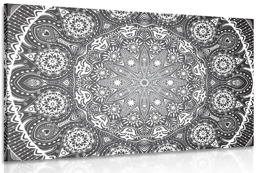 Stampa su tela – Mandala ornamentale con pizzo in bianco e nero