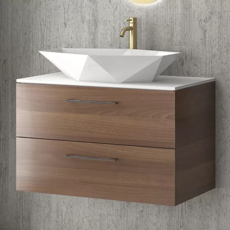 Mobile bagno 80 cm con due cassetti e piano solid surface EL-80SS - KAMALU