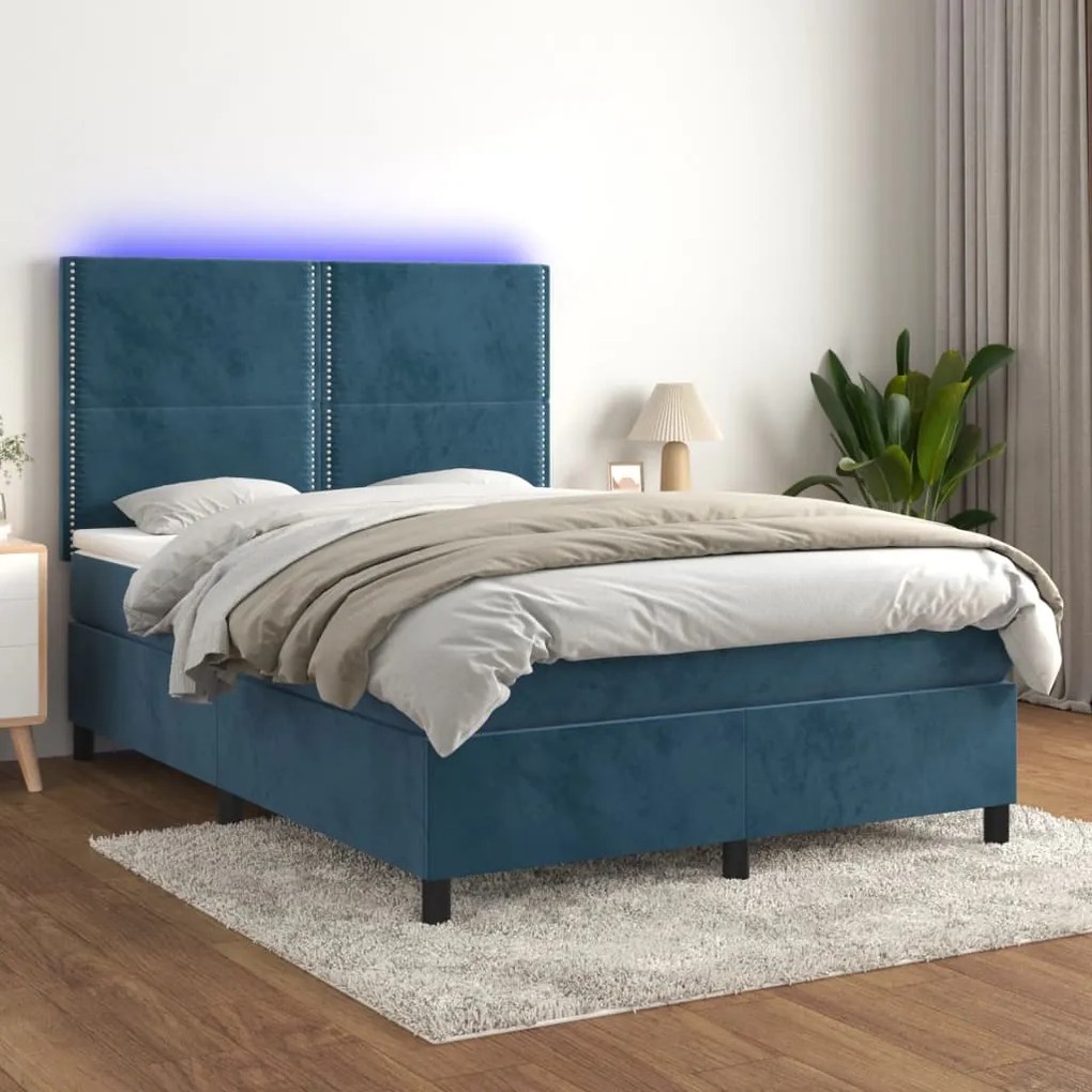 Letto A Molle Con Materasso E Led Blu Scuro 140x200 Cm /