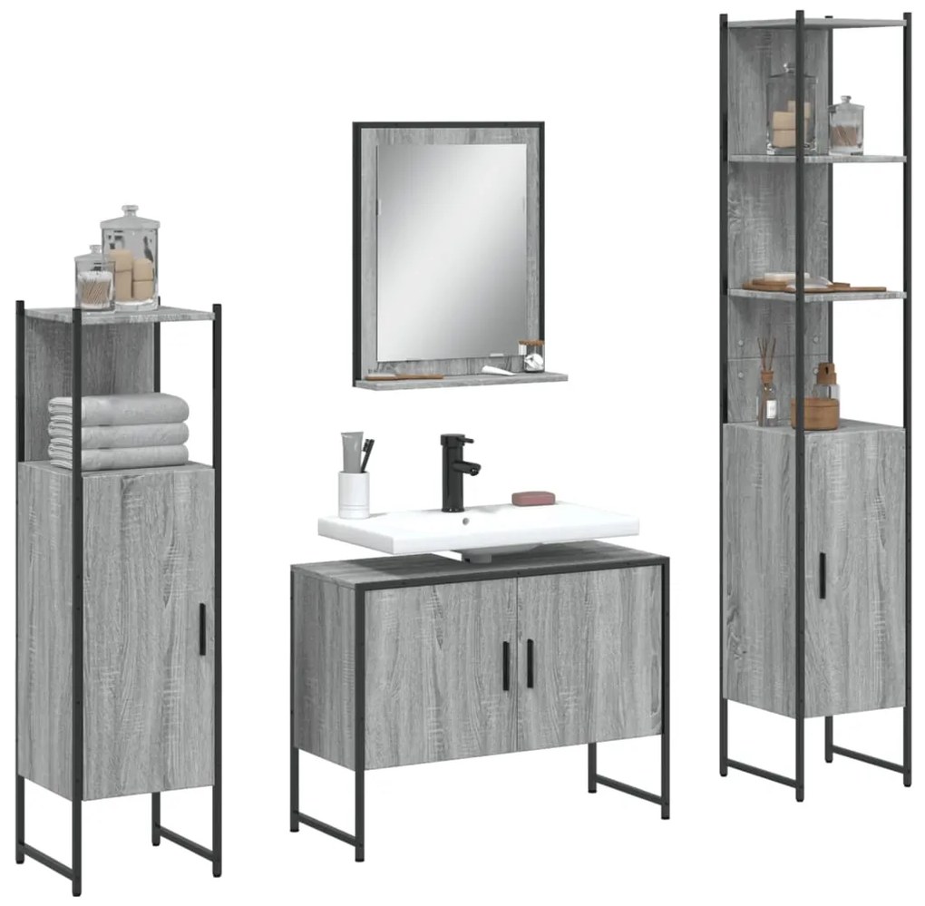 Set mobili da bagno 4 pz grigio sonoma in legno multistrato