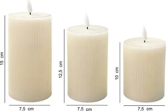 Set 3x candele LED BRILLO, LED/3xAAA, colore crema + telecomando