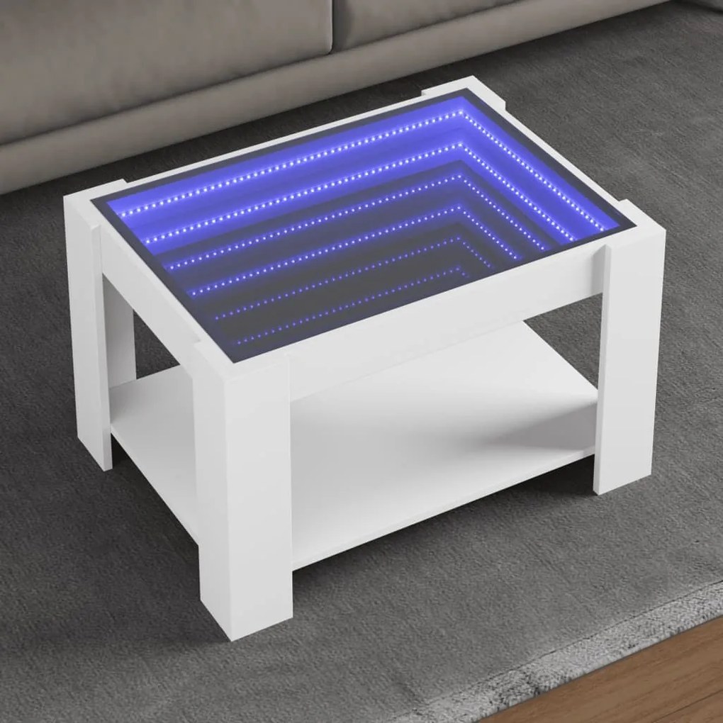 Tavolino Salotto Con Led Bianco 73x53x45 Cm Legno Multistrato /