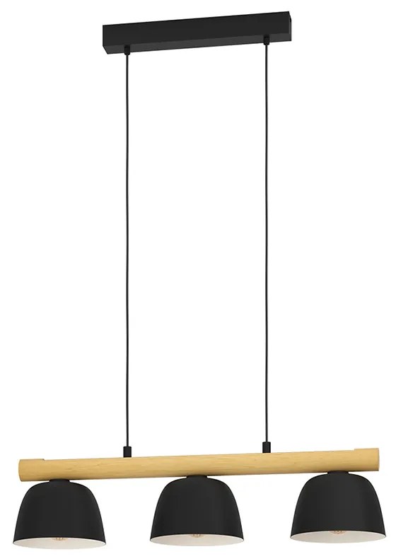 Lampadario Moderno Sherburn 3 Luci Metallo Nero E Marrone