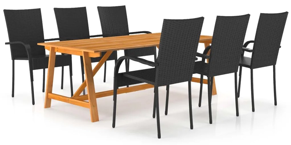 Set mobili da pranzo per giardino 7 pz nero