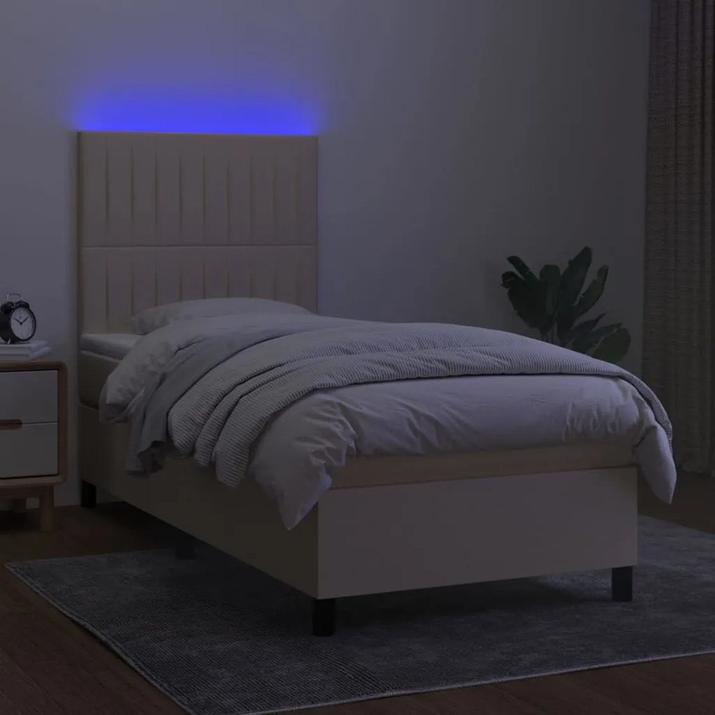 Letto a molle con materasso e led crema 100x200cm in tessuto