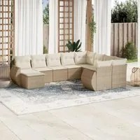 Set Divano da Giardino 10 pz con Cuscini Beige in Polyrattan 3221857