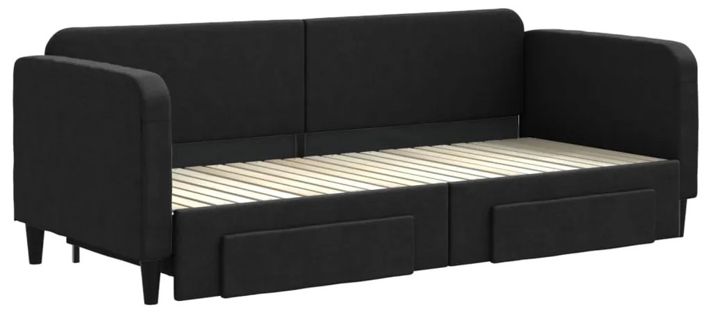 Divano letto estraibile con cassetti nero 80x200 cm in tessuto