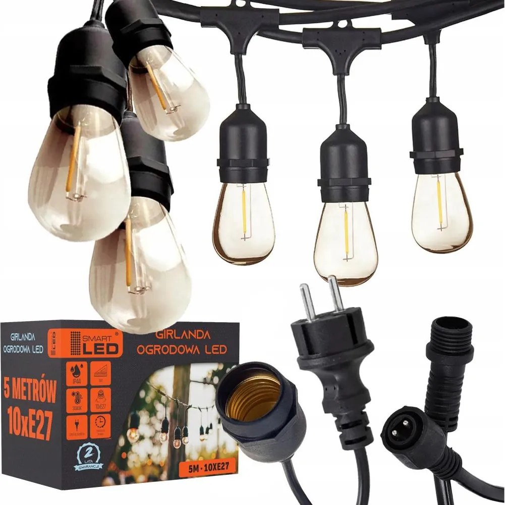 LED catena decorativa da esterno 10xE27/1W/230V 6,44 m IP44 nera